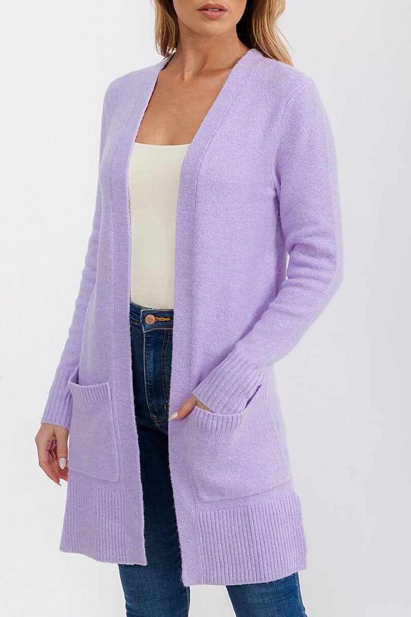 Long sleeve open front pockets cardigan (RVWT6861)