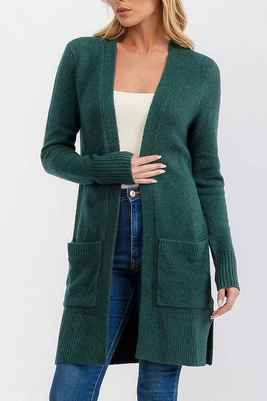 Long sleeve open front pockets cardigan (RVWT6863)