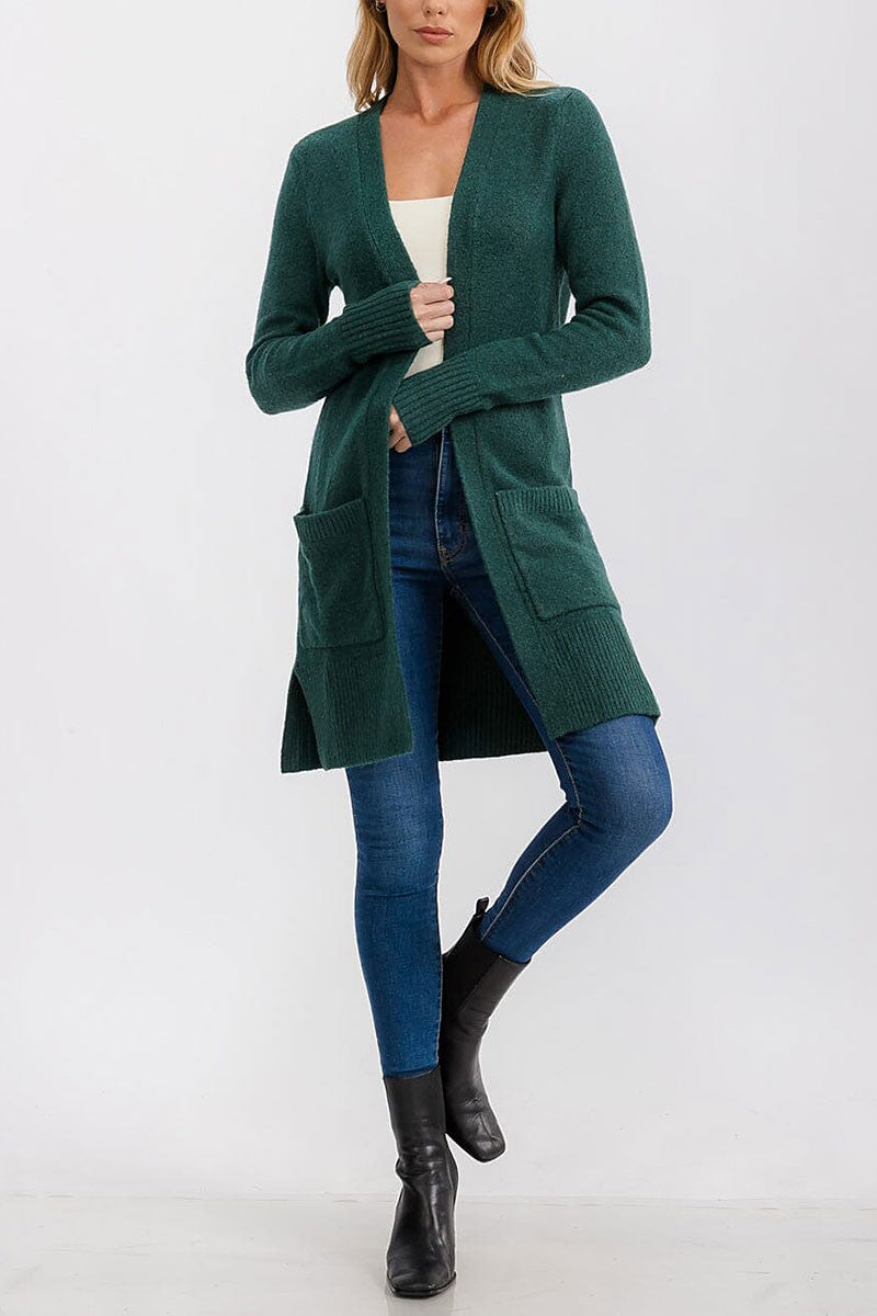 Long sleeve open front pockets cardigan (RVWT6863)