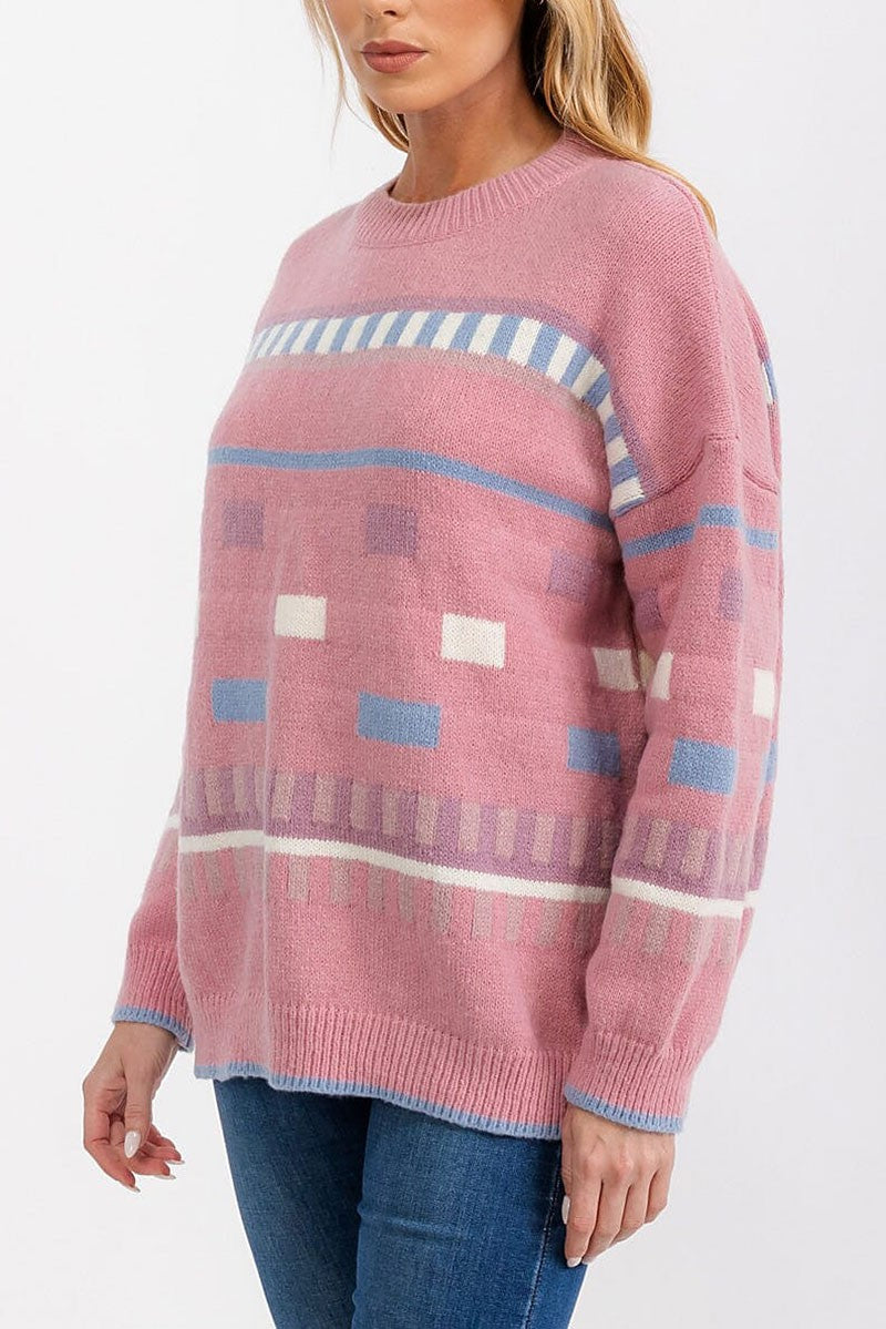 Long sleeve pullover graphic sweater (RVWT6866)