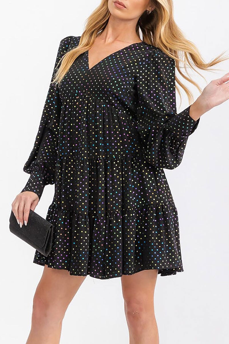 Tiered multi polka dots print tunic mini dress (RVWT6893)