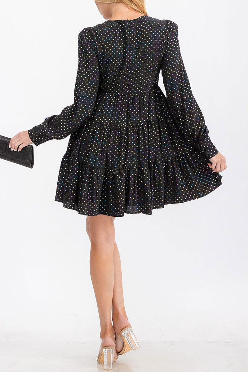 Tiered multi polka dots print tunic mini dress (RVWT6893)