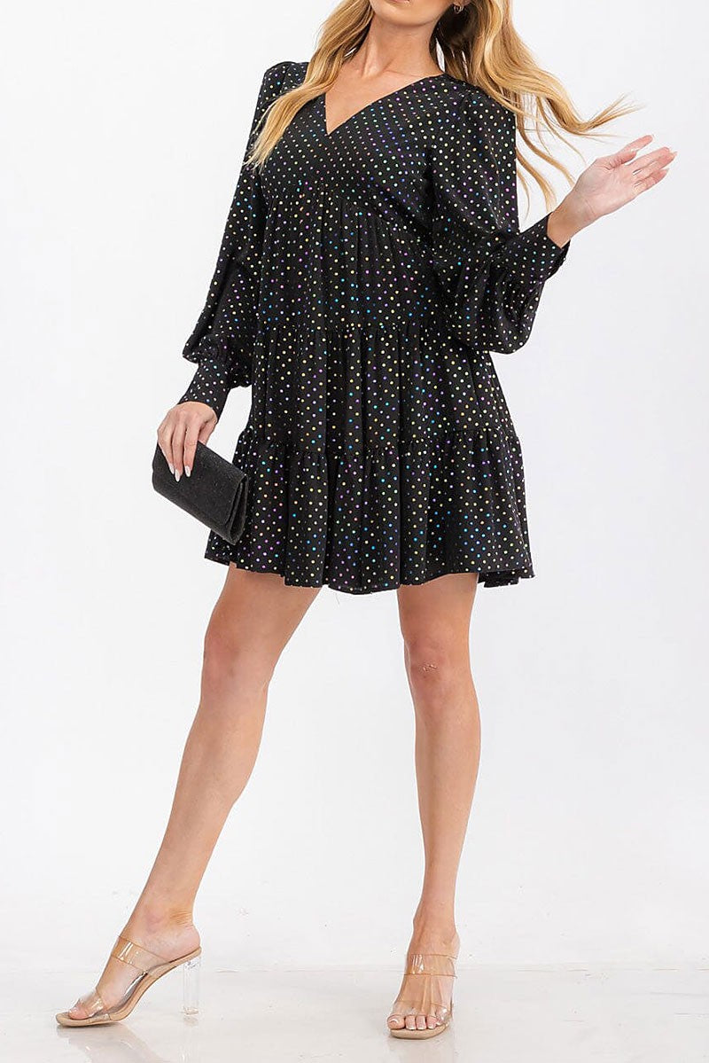 Tiered multi polka dots print tunic mini dress (RVWT6893)