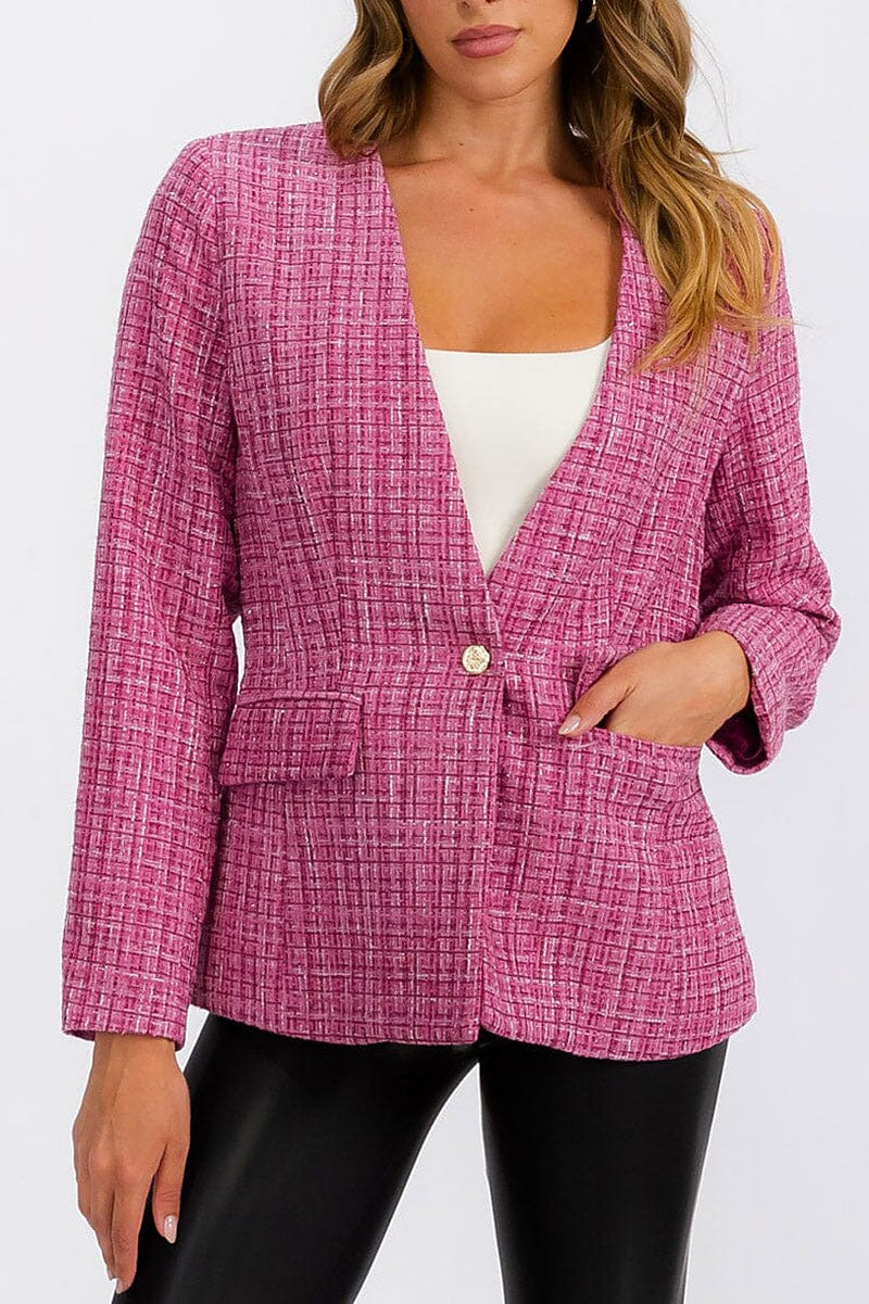 Long sleeve button closure front pocket blazer (RVWT6898)