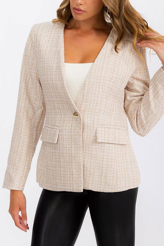 Long sleeve button closure front pocket blazer (RVWT6898)