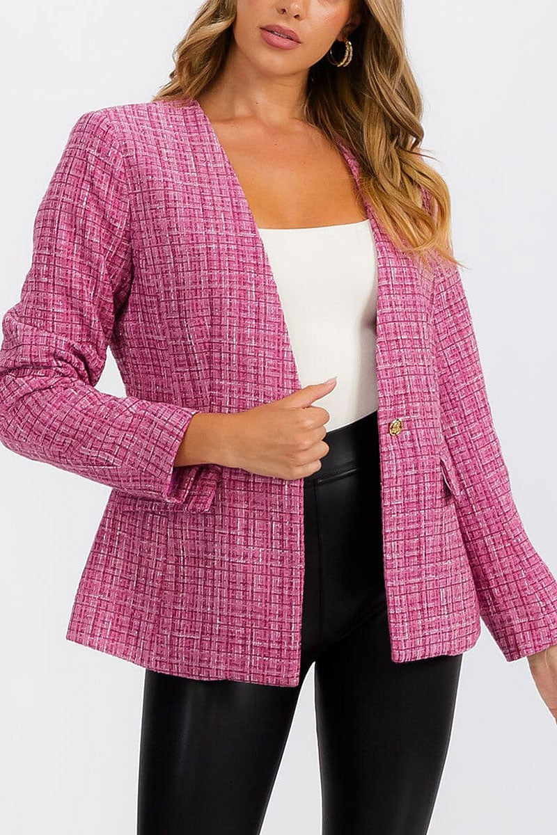 Long sleeve button closure front pocket blazer (RVWT6898)