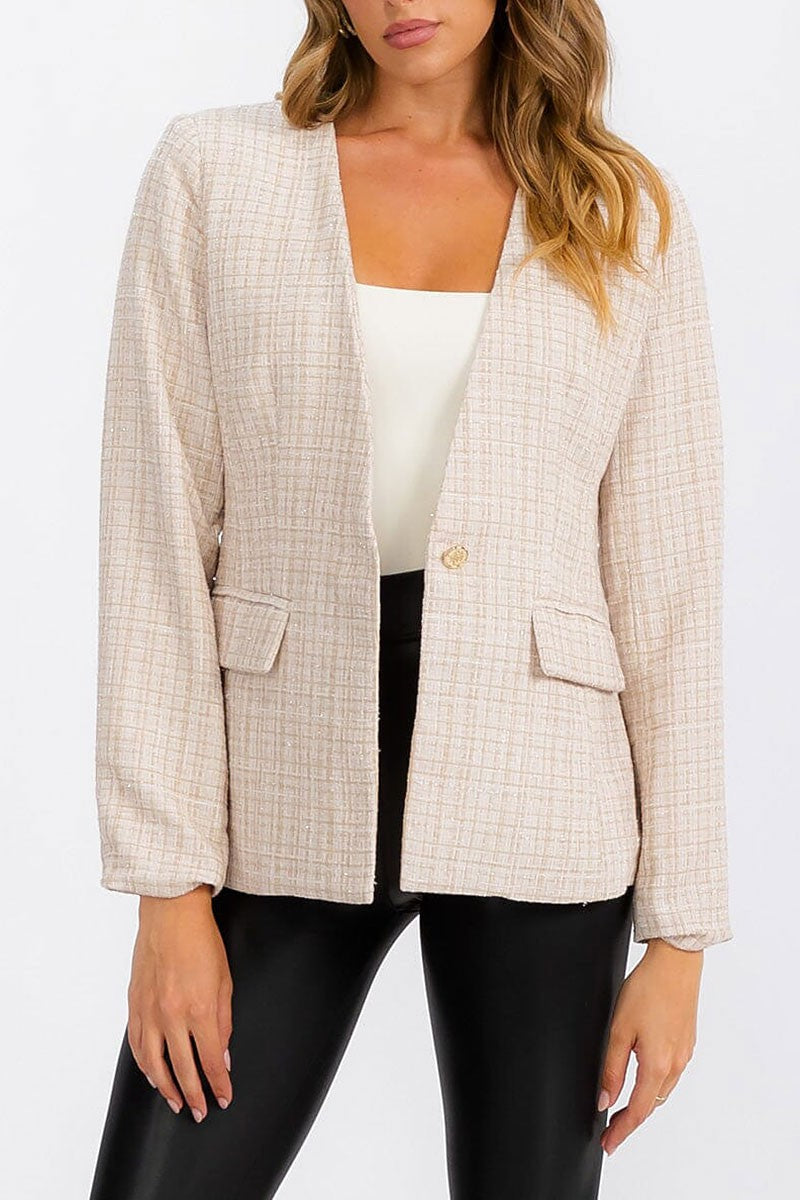 Long sleeve button closure front pocket blazer (RVWT6898)