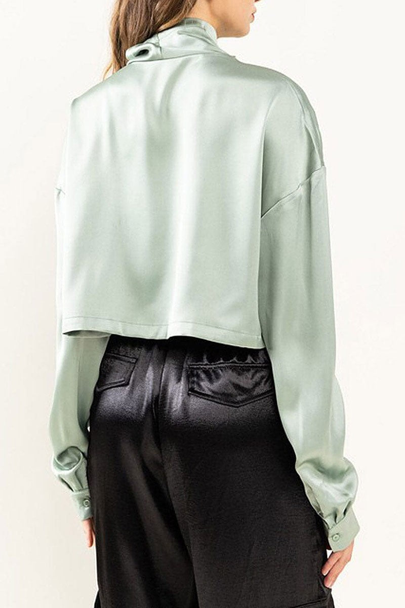 Long sleeve button up satin blouse top (RVWT6941)