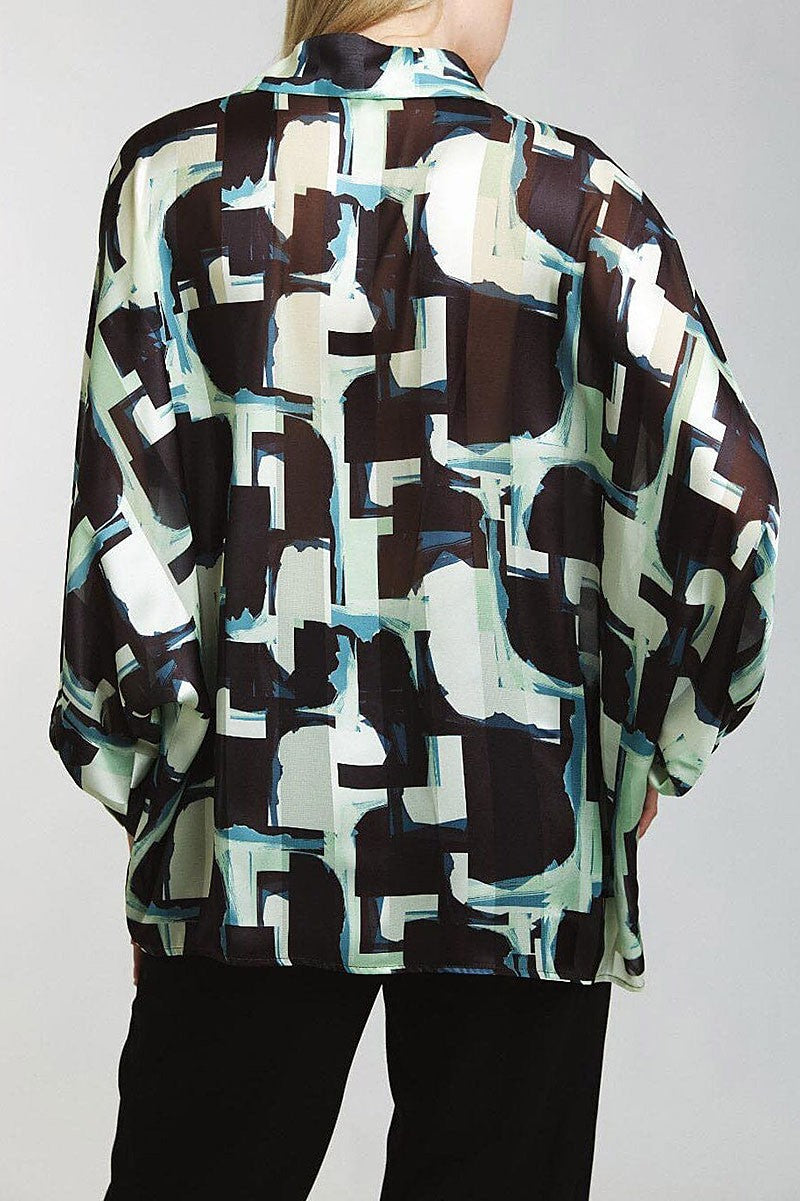 Long sleeve button closure printed blouse top (RVWT6950)