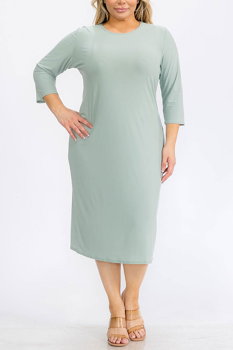 3/4 sleeves solid midi dress (RVWT6946)