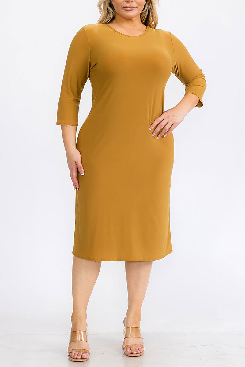 3/4 sleeves solid midi dress (RVWT6946)