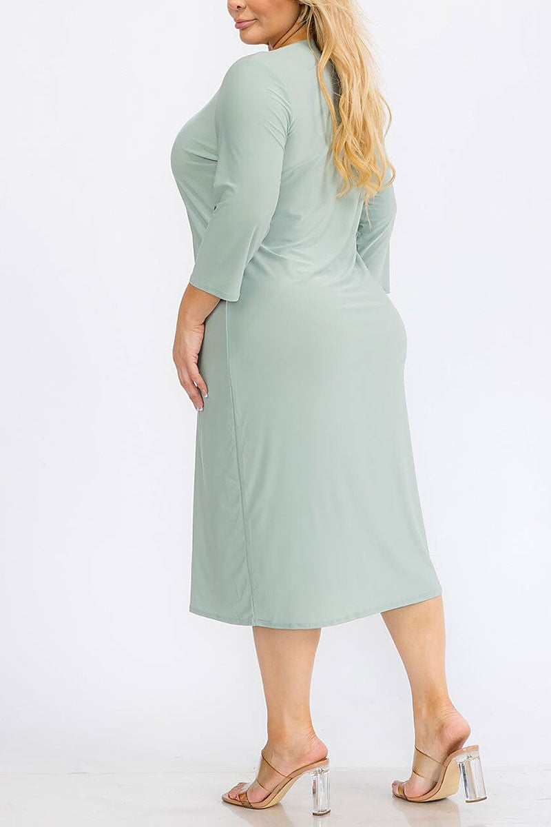 3/4 sleeves solid midi dress (RVWT6946)