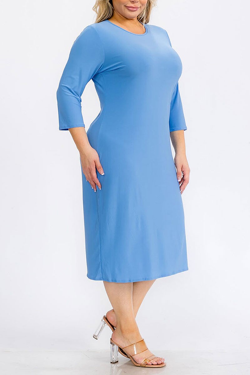 3/4 sleeves solid midi dress (RVWT6946)