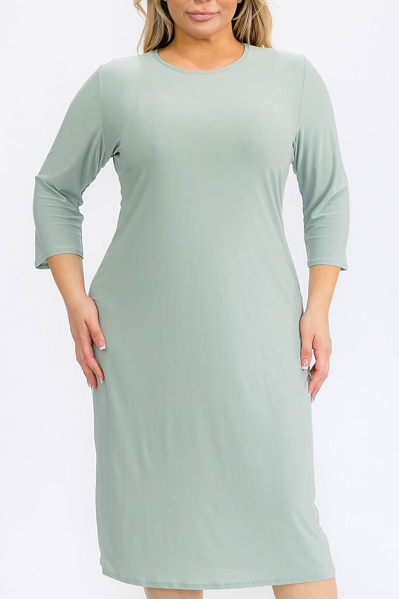 3/4 sleeves solid midi dress (RVWT6946)