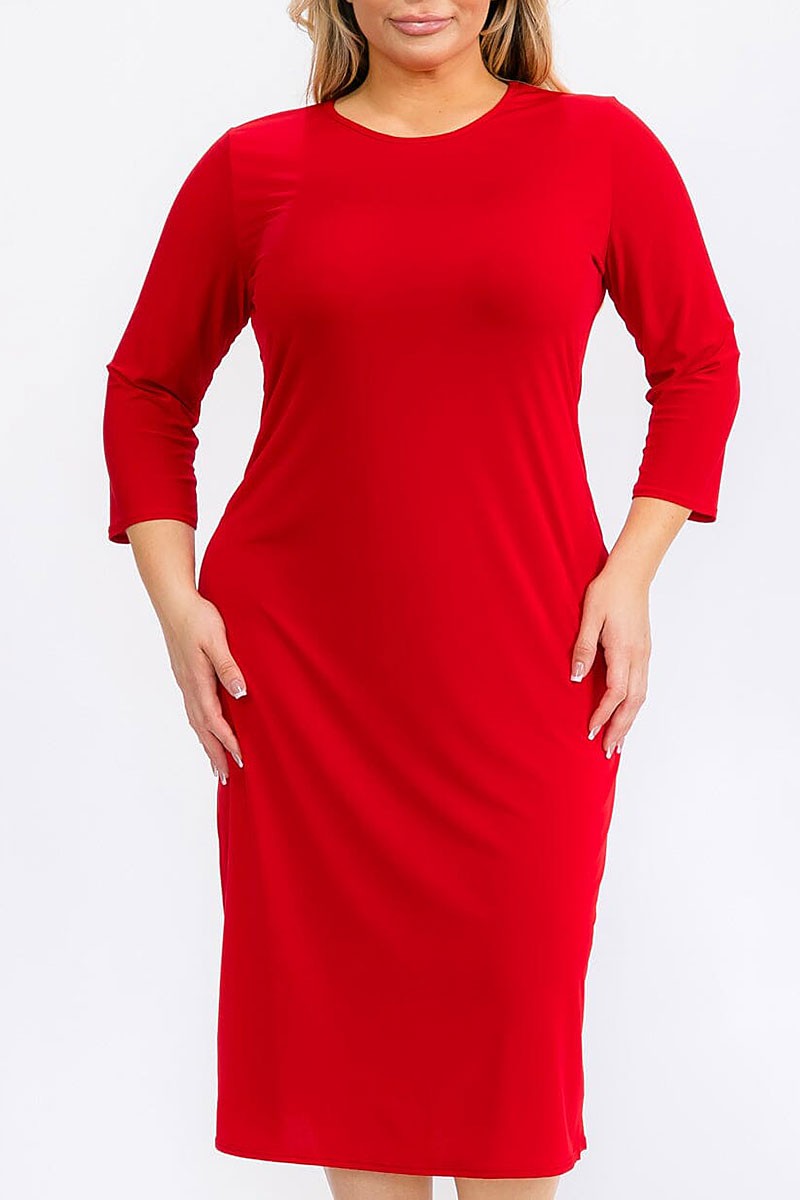 3/4 sleeves solid midi dress (RVWT6946)