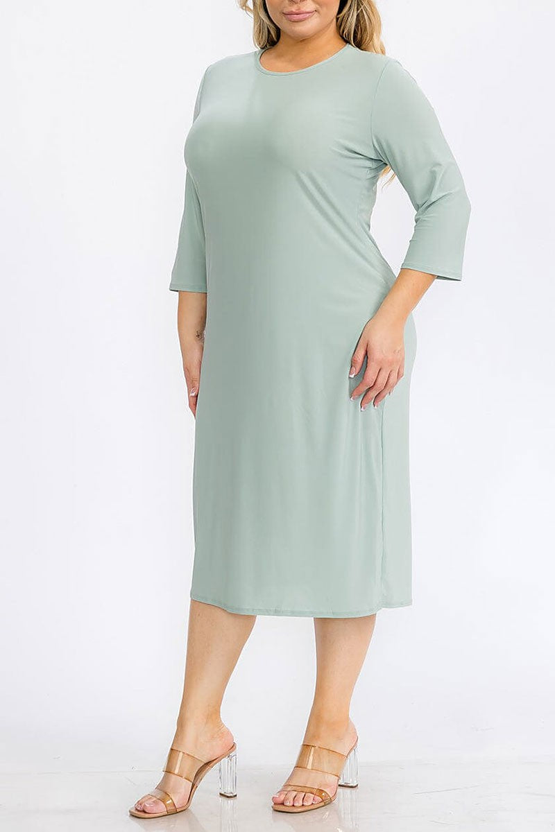 3/4 sleeves solid midi dress (RVWT6946)