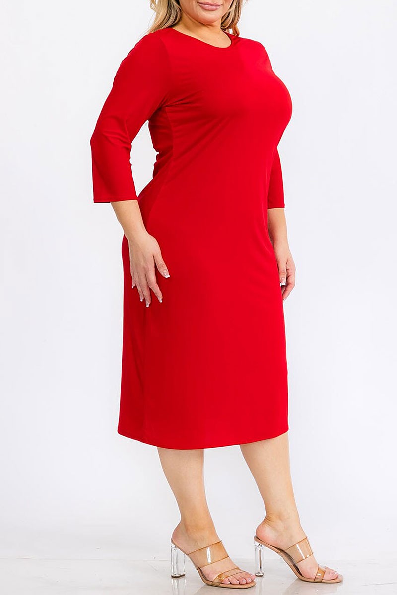 3/4 sleeves solid midi dress (RVWT6946)