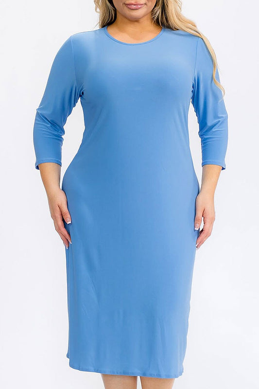 3/4 sleeves solid midi dress (RVWT6946)