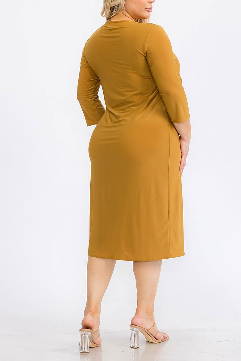 3/4 sleeves solid midi dress (RVWT6946)