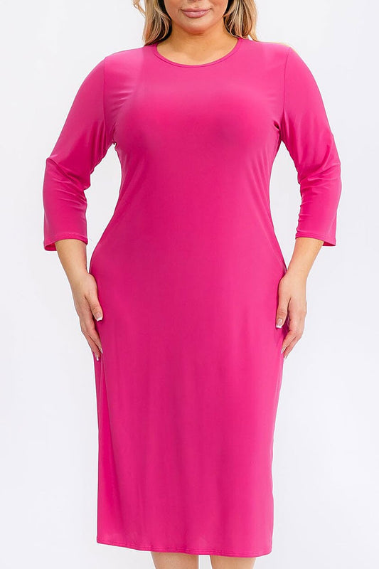 3/4 sleeves solid midi dress (RVWT6947)