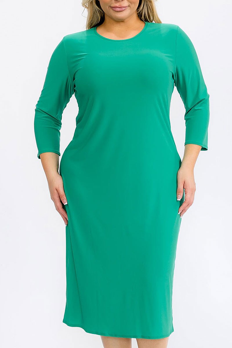 3/4 sleeves solid midi dress (RVWT6947)