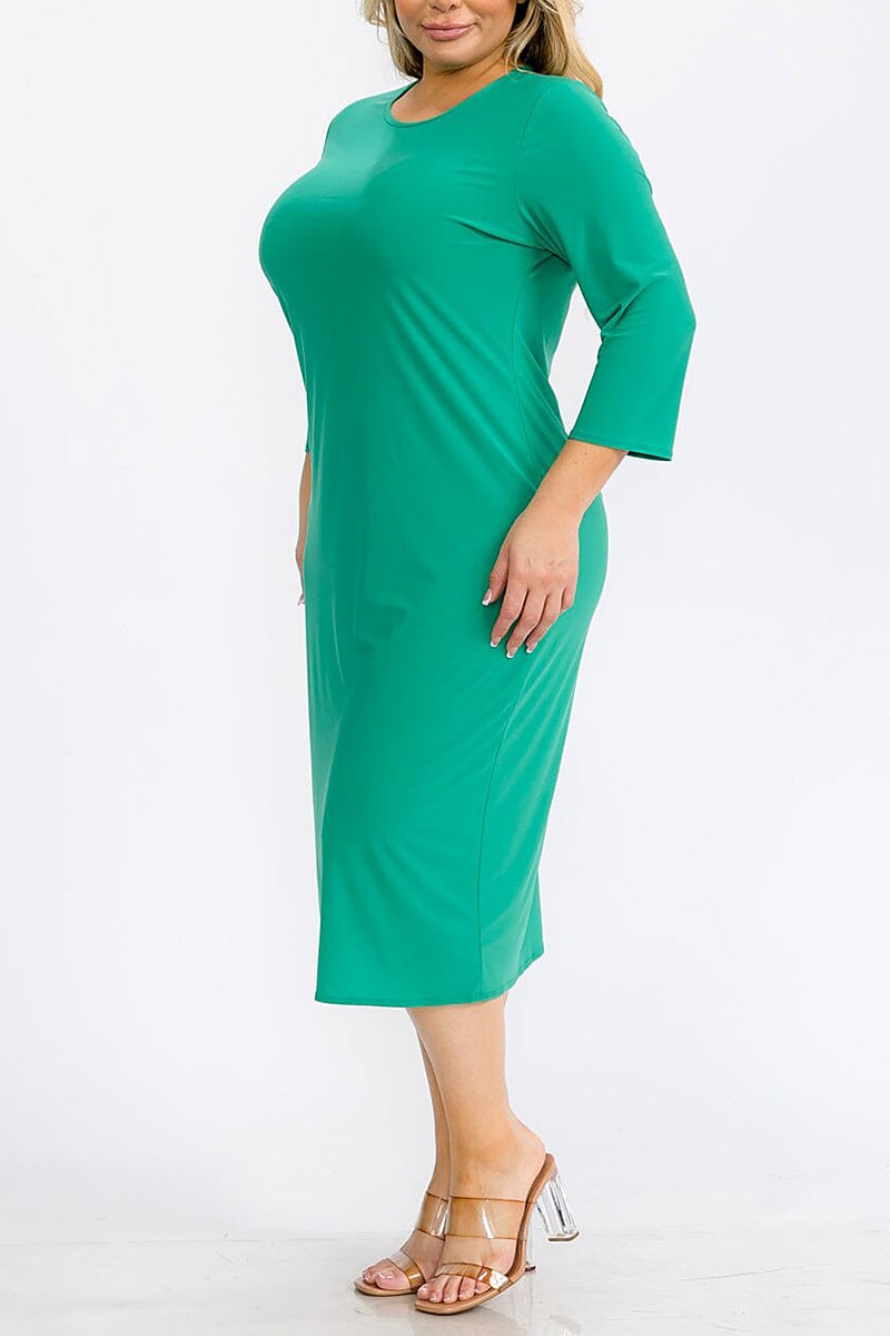 3/4 sleeves solid midi dress (RVWT6947)