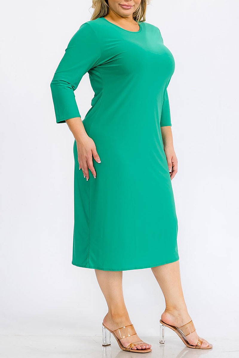 3/4 sleeves solid midi dress (RVWT6947)