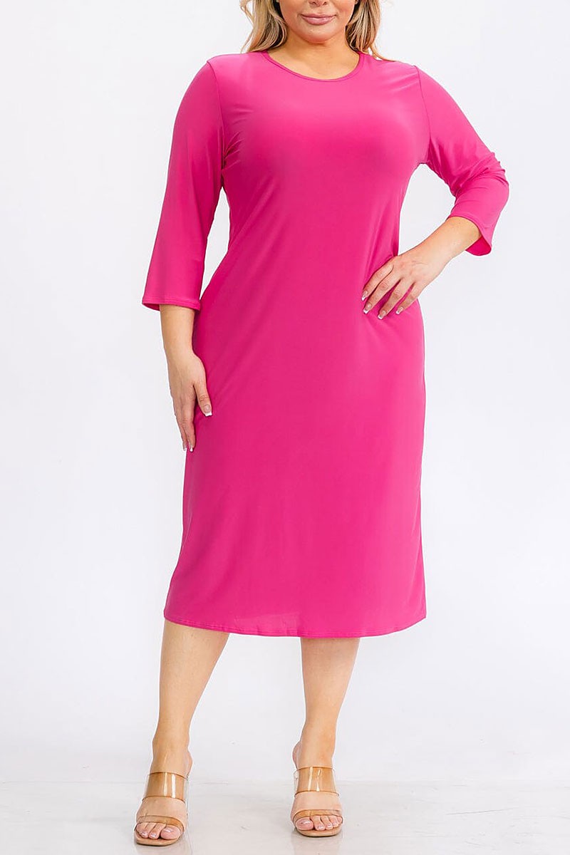 3/4 sleeves solid midi dress (RVWT6947)