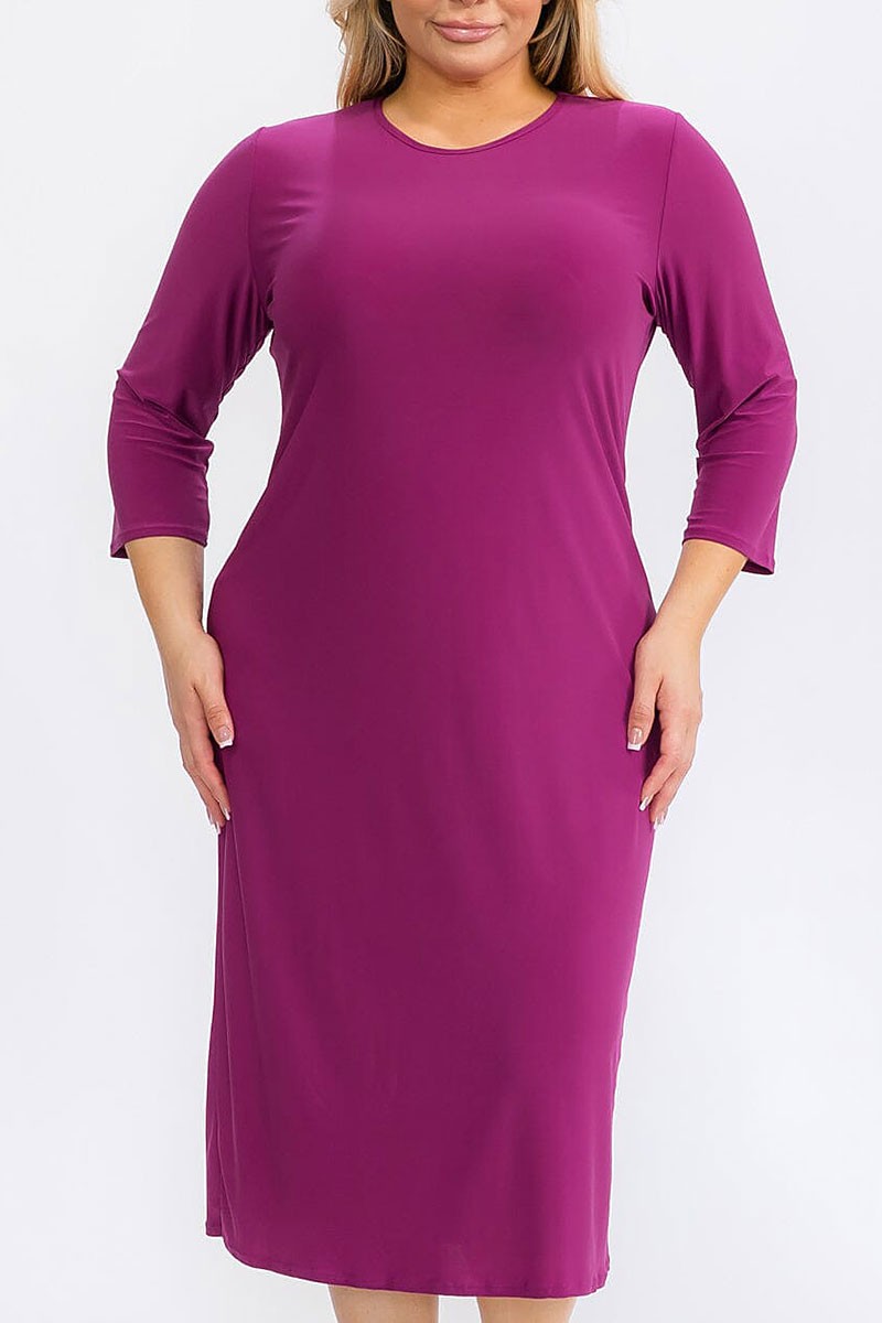 3/4 sleeves solid midi dress (RVWT6947)