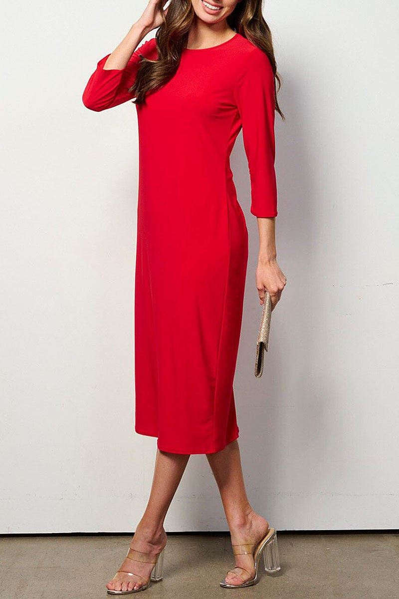 3/4 sleeves solid midi dress (RVWT6948)