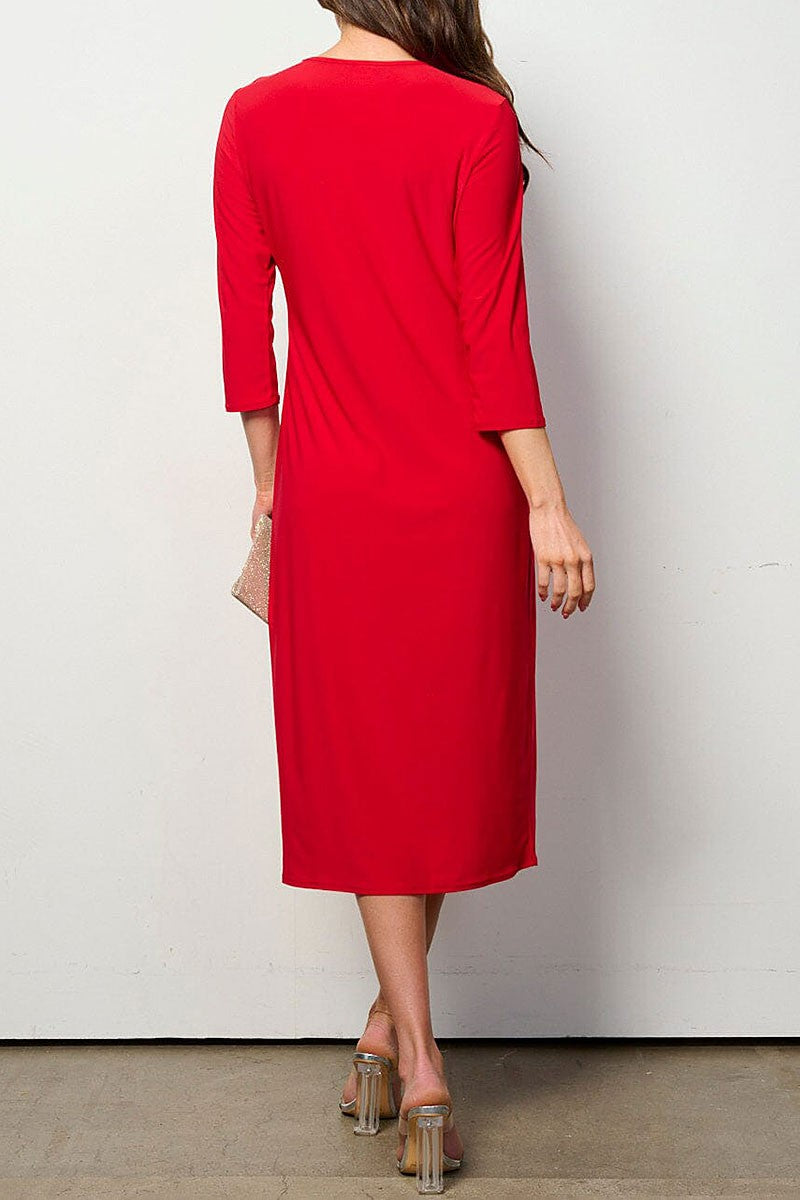 3/4 sleeves solid midi dress (RVWT6948)