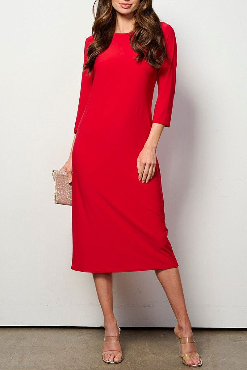 3/4 sleeves solid midi dress (RVWT6948)