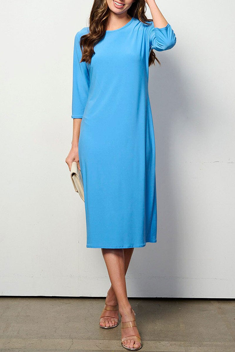 3/4 sleeves solid midi dress (RVWT6948)