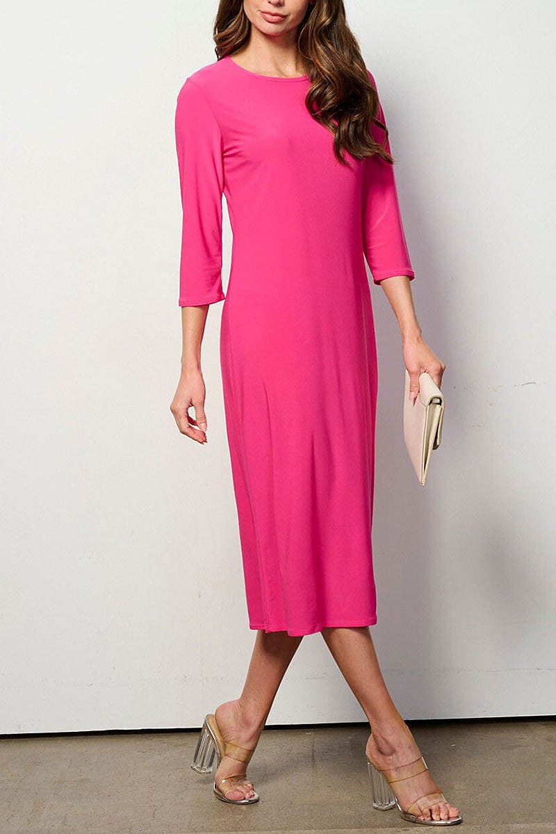 3/4 sleeves solid midi dress (RVWT6948)