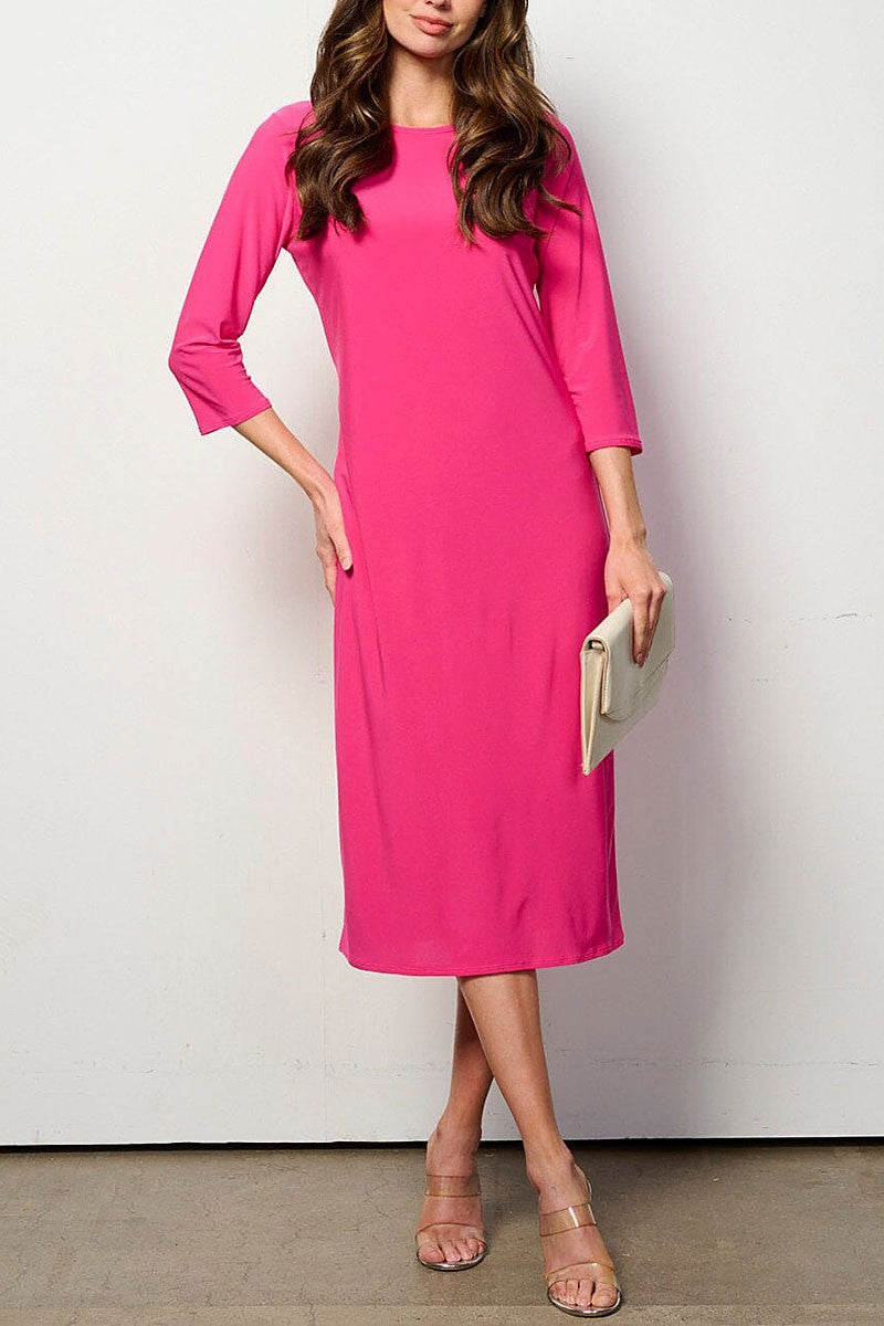 3/4 sleeves solid midi dress (RVWT6948)