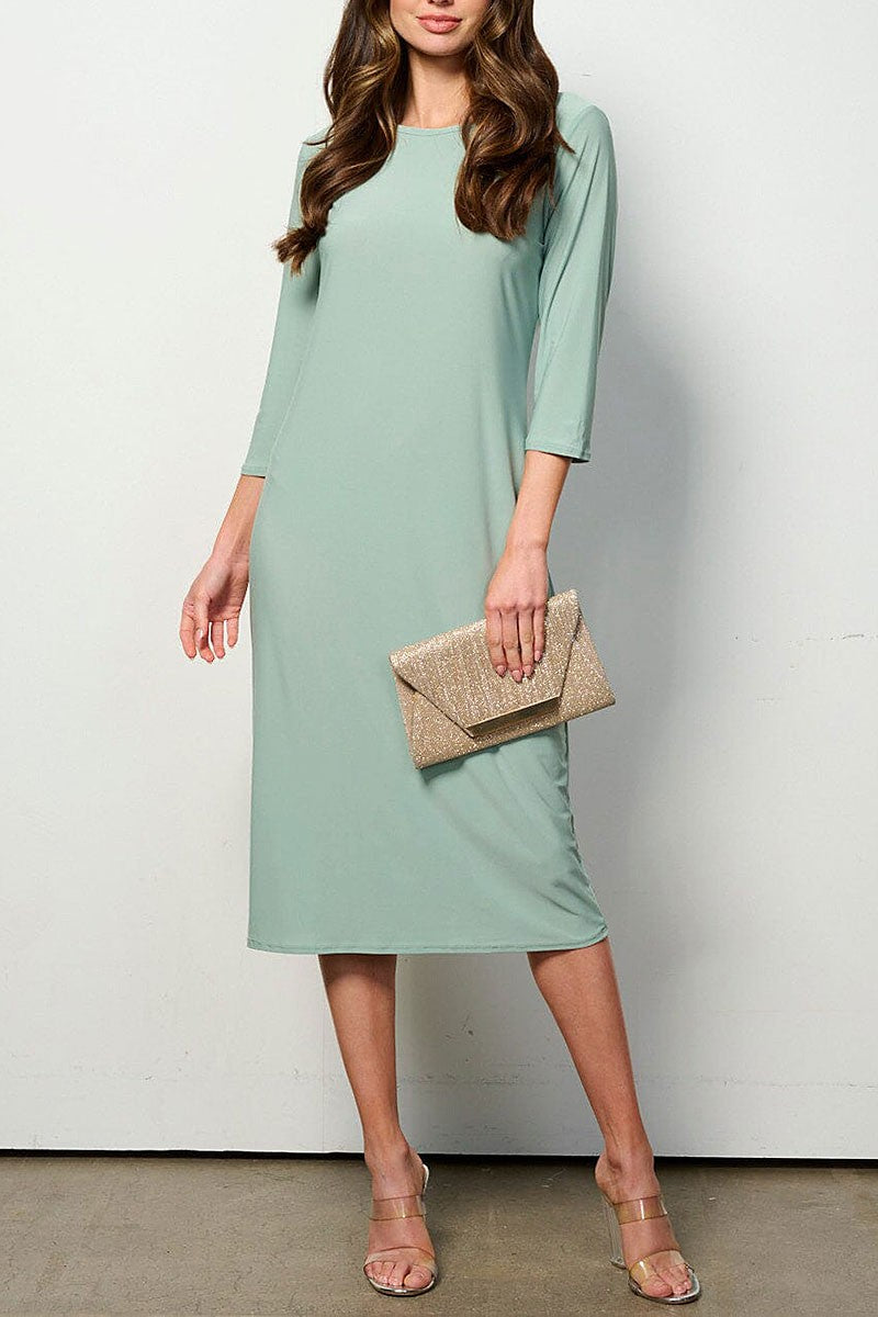 3/4 sleeves solid midi dress (RVWT6949)