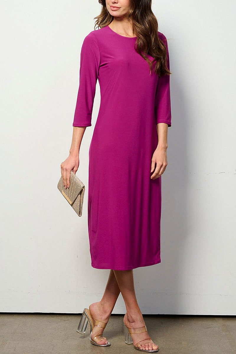 3/4 sleeves solid midi dress (RVWT6949)