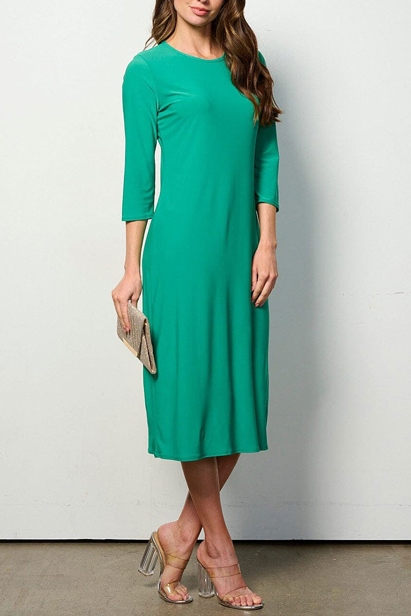 3/4 sleeves solid midi dress (RVWT6949)