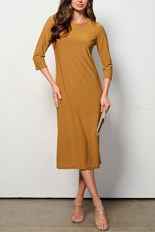 3/4 sleeves solid midi dress (RVWT6949)