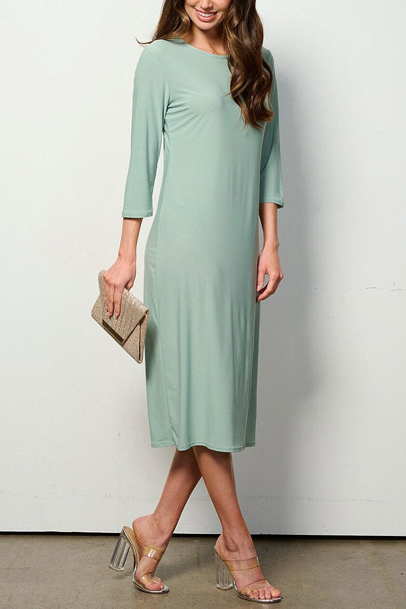 3/4 sleeves solid midi dress (RVWT6949)