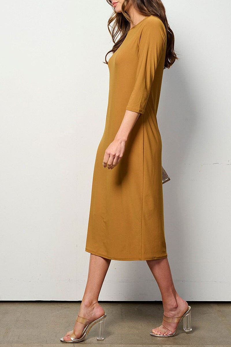 3/4 sleeves solid midi dress (RVWT6949)