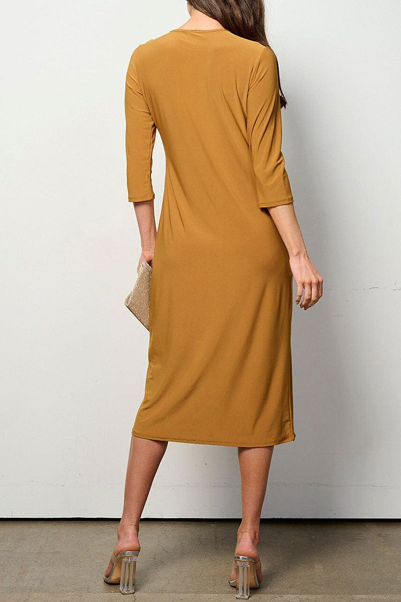 3/4 sleeves solid midi dress (RVWT6949)