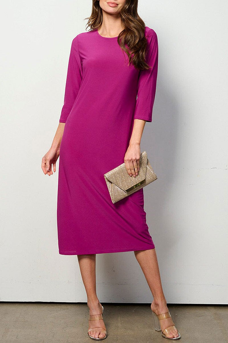 3/4 sleeves solid midi dress (RVWT6949)