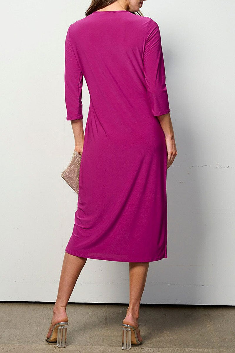 3/4 sleeves solid midi dress (RVWT6949)