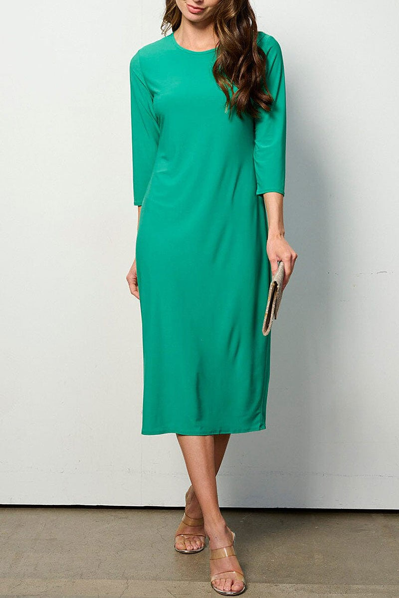 3/4 sleeves solid midi dress (RVWT6949)