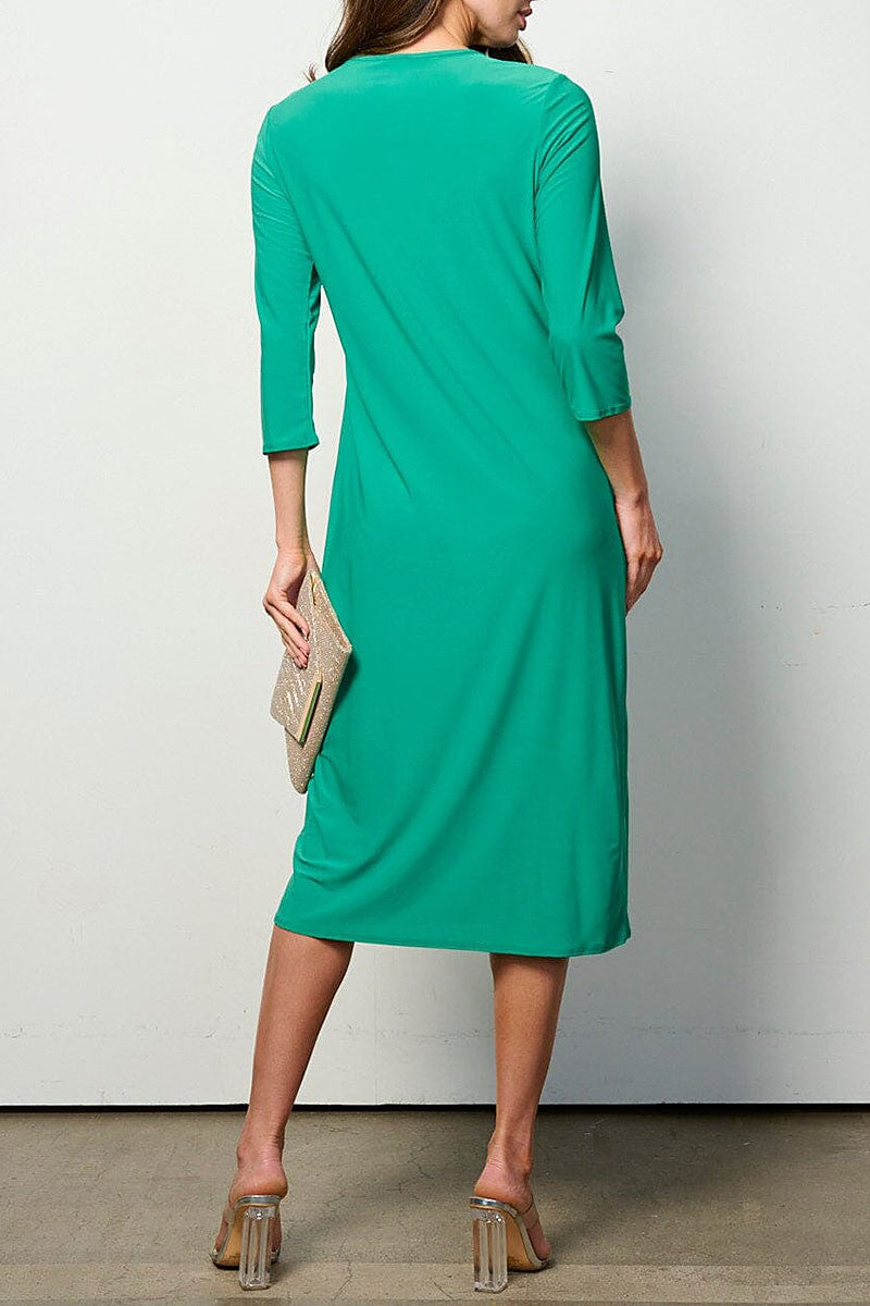 3/4 sleeves solid midi dress (RVWT6949)