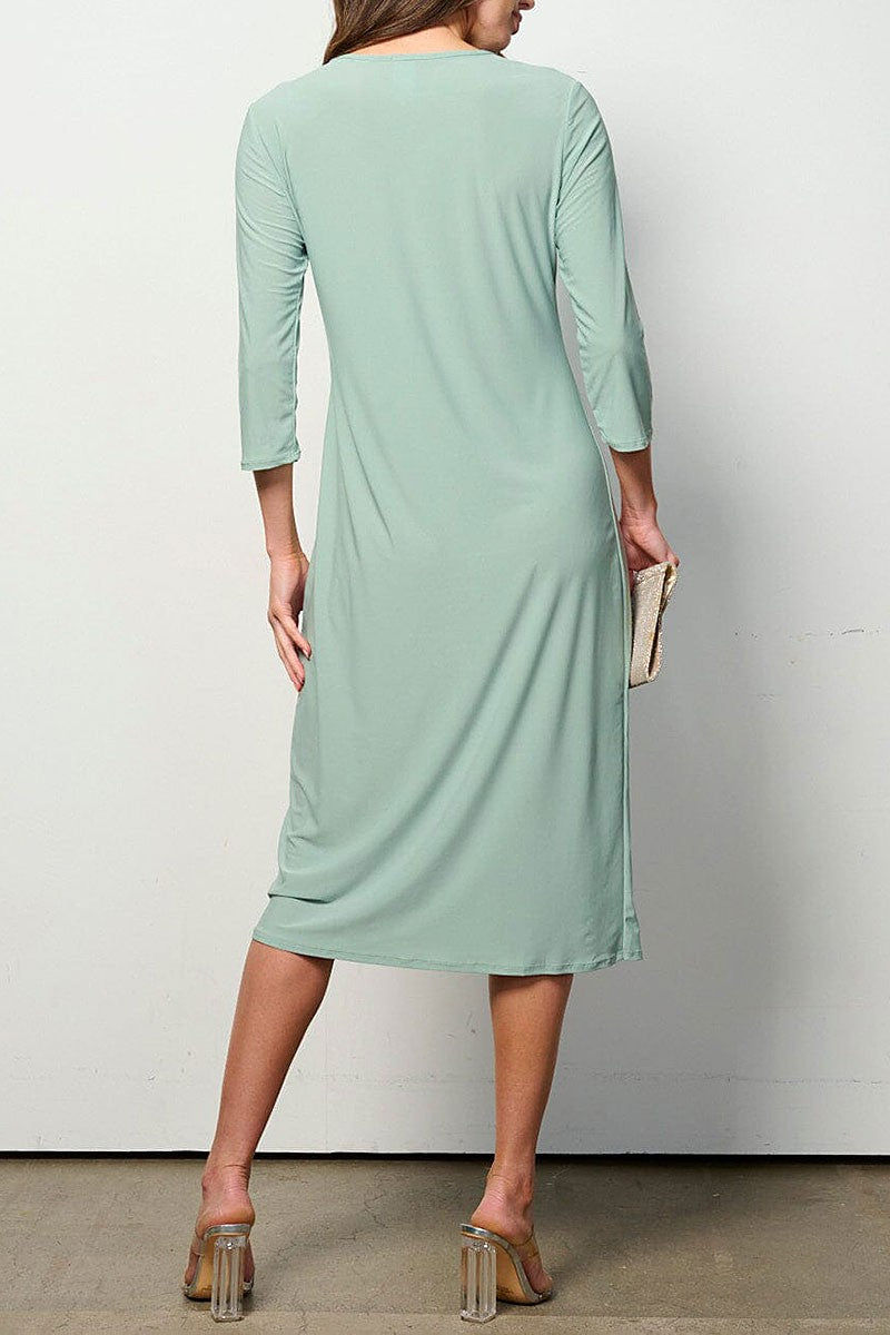 3/4 sleeves solid midi dress (RVWT6949)