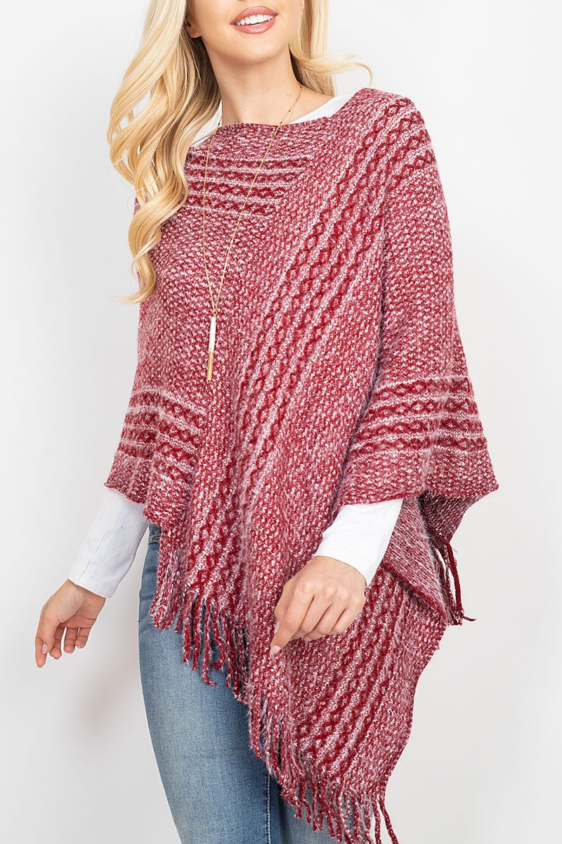 Striped knit tassel poncho (RSS6904)