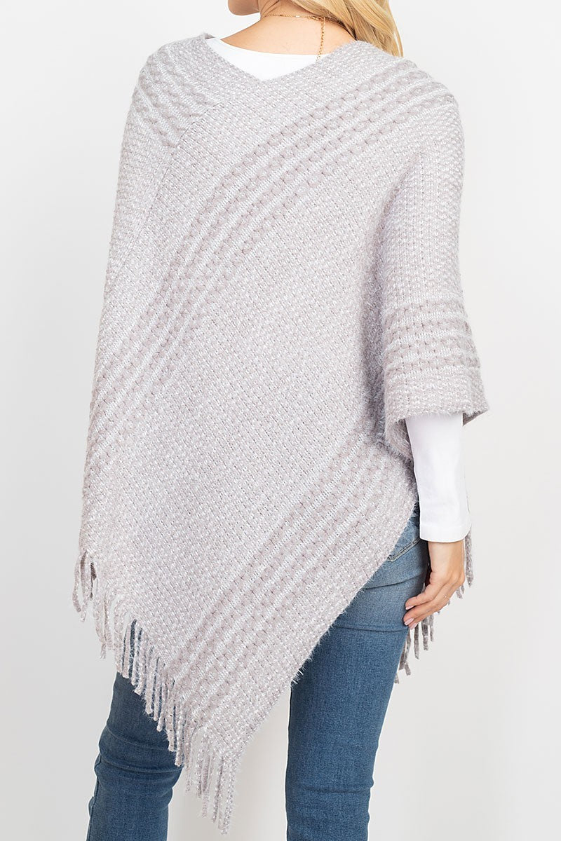 Striped knit tassel poncho (RSS6904)