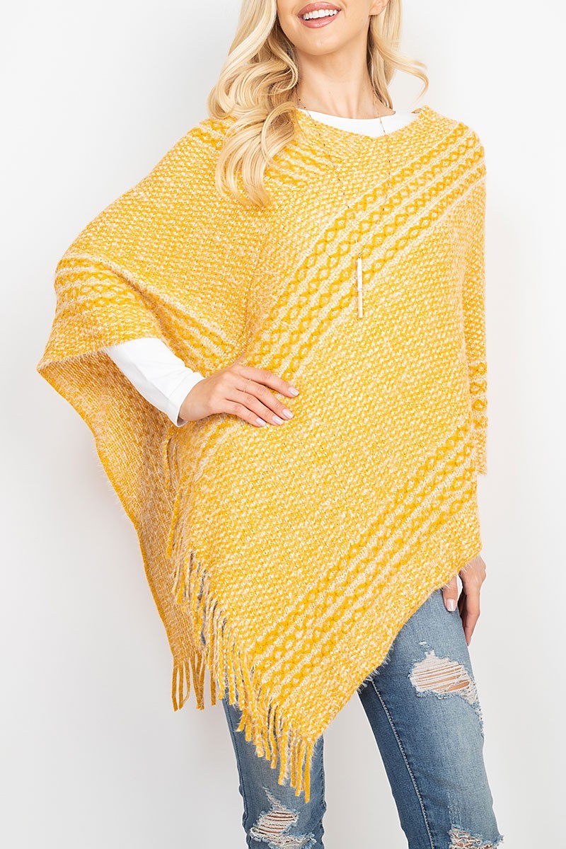 Striped knit tassel poncho (RSS6904)